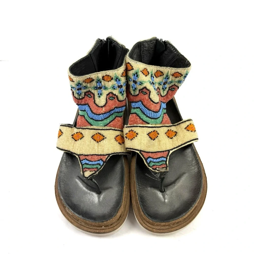 Free People Tahiti Beaded Sandals 41 Back Zip Up Shoes Boho Gypsy Festival 10